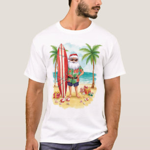 T-shirt Père Noël surfant à la fête de Noël sur la plage 