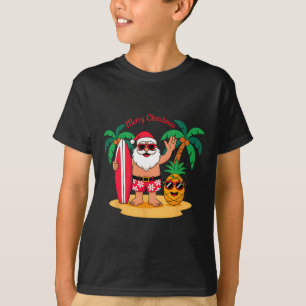 T-shirt Père Noël surfant sur la plage hawaïenne de Noël e