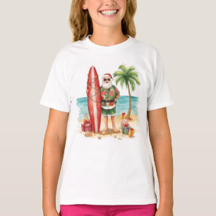 T-shirt Père Noël surfeur à la fête de Noël sur la plage 