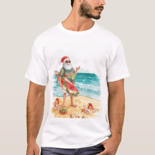 T-shirt Père Noël surfeur à la fête de Noël sur la plage 