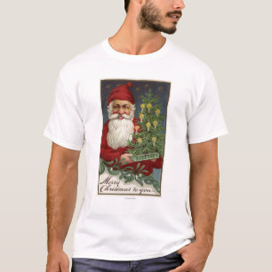 T-shirt Père Noël tenant un arbre illuminé par des bougies