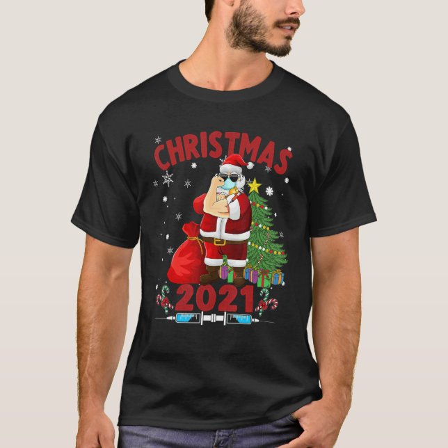 T-shirt Père Noël vaccinée portant un masque Noël (Devant)