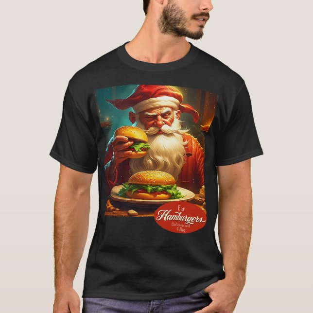 T-shirt Père Noël vintage avec hamburger (Devant)