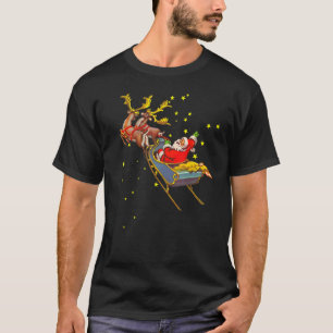 T-shirt Père Noël vintage avec Sleigh Reindeer Noël