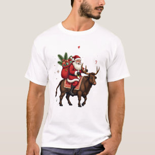 T-shirt Père Noël vintage chevauchant une vache des Highla