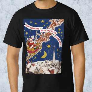 T-shirt Père Noël vintage de Noël avec rennes en vol