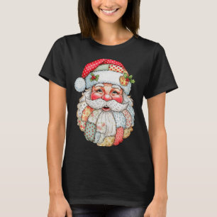 T-shirt Père Noël vintage élégant Patchwork de Noël