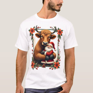 T-shirt Père Noël vintage Highland Cow câlin Noël Rustique