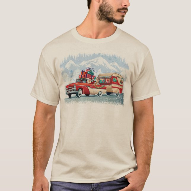 T-shirt Père Noël Voiture Classique + Camper Christmas T S (Devant)