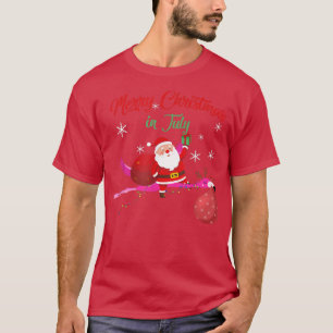 T-shirt Père Noël volant avec flamant rose Joyeux Noël en