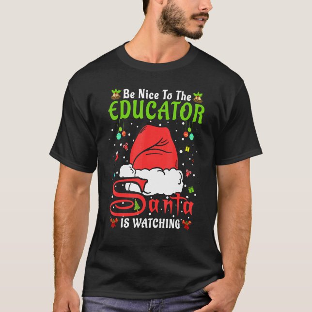 T-shirt Père Noël Xmas Pajamas Soyez Gentils Avec L'Éducat (Devant)