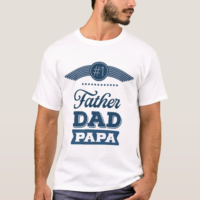 T-shirt Père Papa Numéro Un Typographie Bleu (Devant)