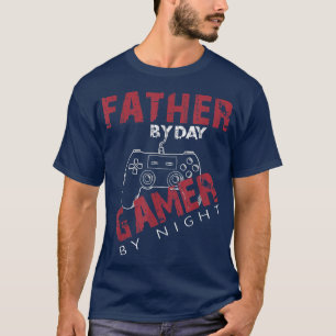 T-shirt Père par jour gamer par nuit Funny gamer papa Quat
