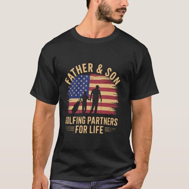 T-shirt Père Son Golfing Partenaires Amusant Père Fête Mat (Devant)