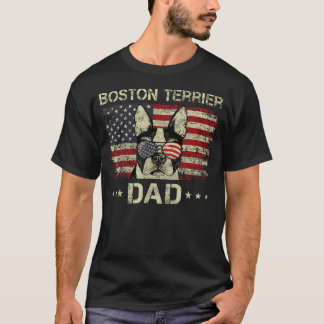 T-shirt Père Terrier de Boston Amoureux des Chiens Drapeau