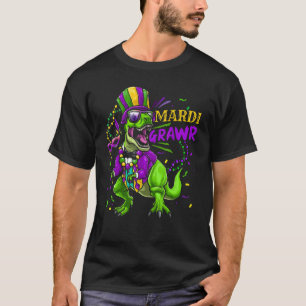 T-shirt Perle Mardi Gras Dabbing T Rex Dinosaur Mardi Graw