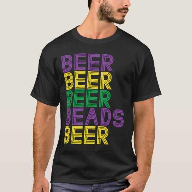 T-shirt Perles de bière rétro amusant Mardi Gras fête Carn (Devant)