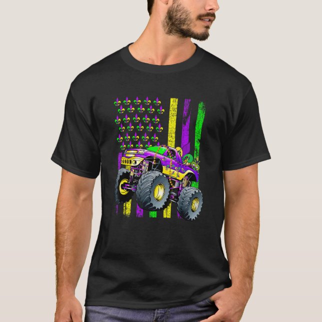 T-shirt Perles de camion monstre Mardi Gras drapeau enfant (Devant)