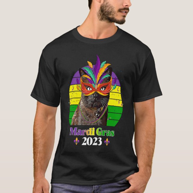 T-shirt Perles de Masque de Chat Mardi Gras 2023 2 (Devant)