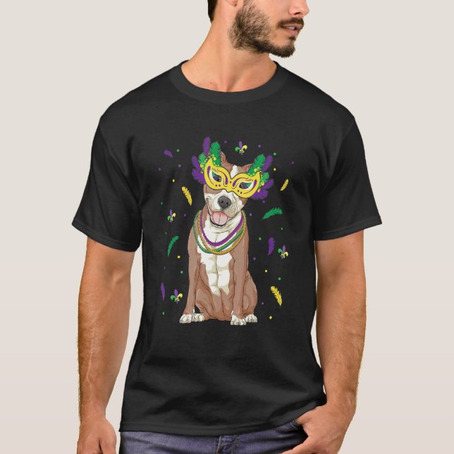 T-shirt Perles & Masque Pitbull Mardi Gras Pit Bull Chienn (Devant)