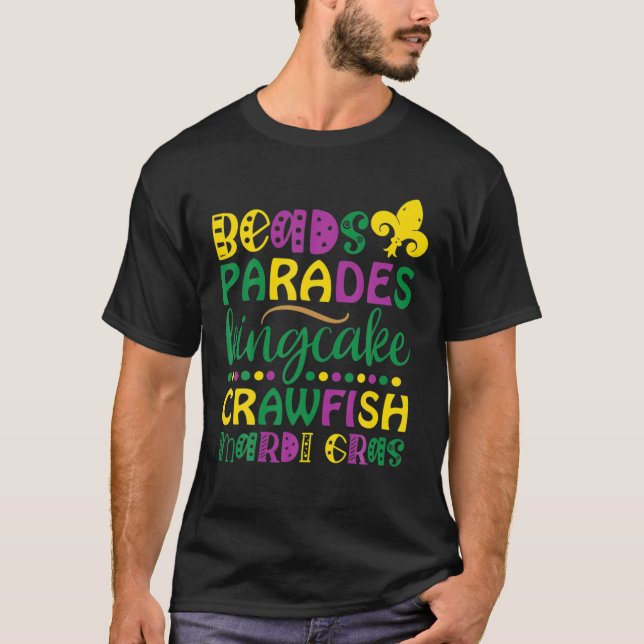 T-shirt Perles Parades King Cake Crawfish Mardi Gras (Devant)
