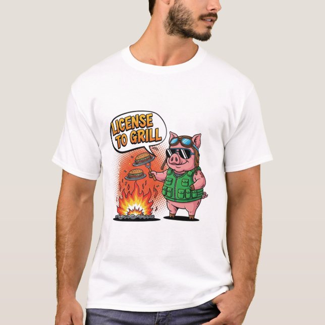 T-shirt Permis de griller Funny BBQ Pig (Devant)