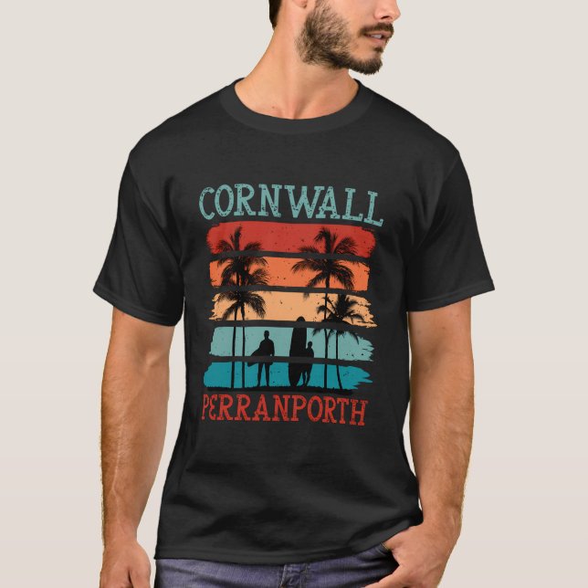 T-shirt Perranporth Cornwall Angleterre S Retro Surboard (Devant)