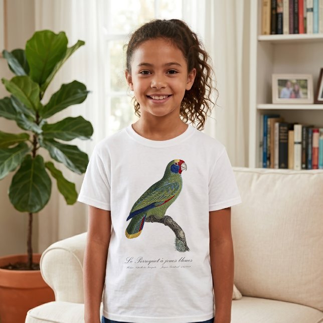 T-shirt Perroquet à queue rouge, Amazona Brasiliensis (Red-Tailed Parrot Amazon, Amazona Brasiliensis. Girl Basic White T-Shirt)