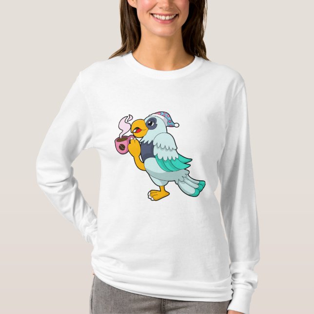 T-shirt Perroquet avec tasse de café (Devant)