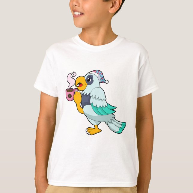 T-shirt Perroquet avec une tasse de café (Devant)
