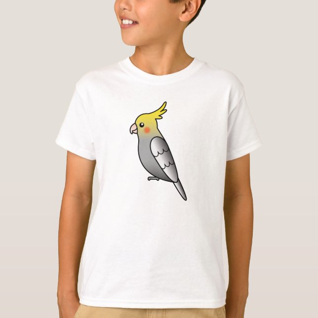 T-shirt Perroquet Cacatoès de dessin animé gris (Devant)