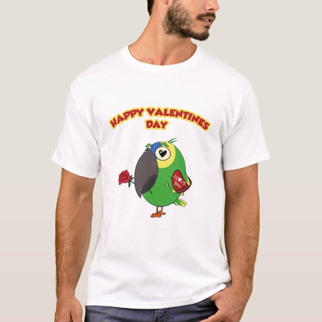 T-shirt perroquet de la Saint-Valentin heureux (Devant)