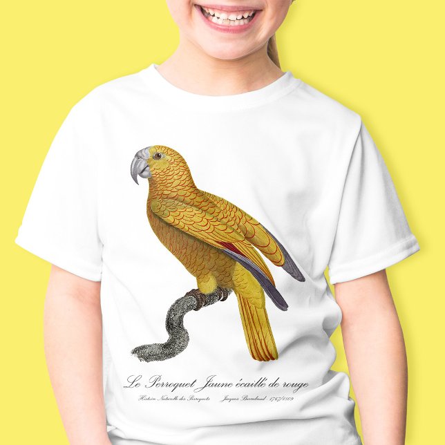 T-Shirt Perroquet de Paradis de Cuba, Psittacus Paradisi (Le Perroquet Jaune ecaille de rouge. Girl Basic White T-Shirt )