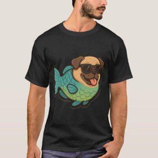 T-shirt Perroquet de Poisson avec une Tête de Pug Drôle