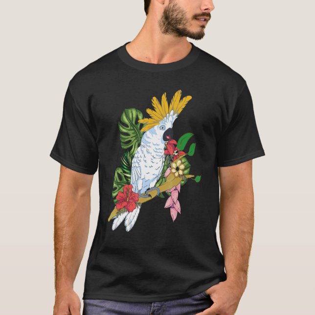T-shirt Perroquet d'oiseaux tropicaux Fleurs exotiques ani (Devant)