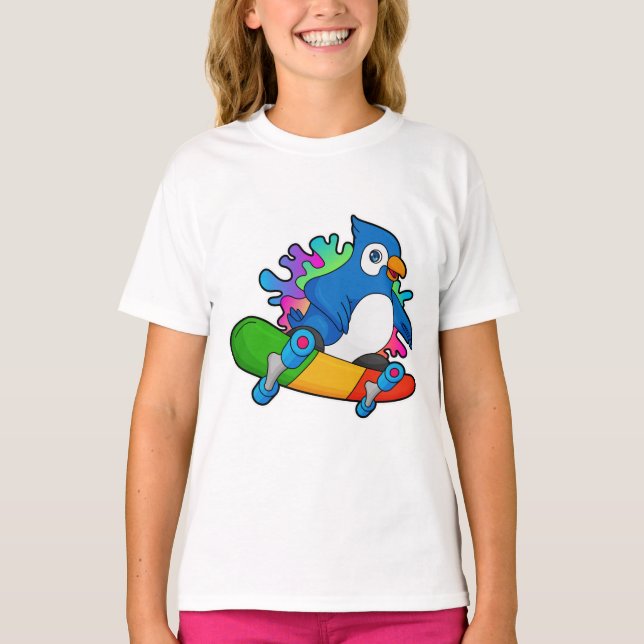 T-shirt Perroquet en tant que skate avec skateboard (Devant)
