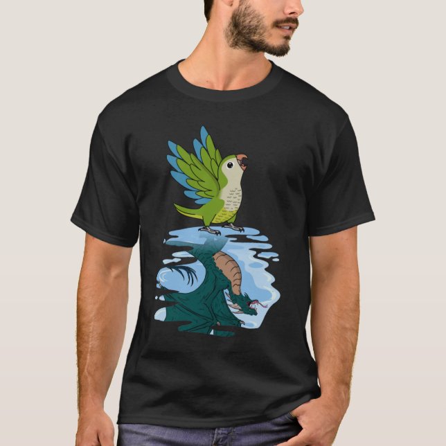 T-shirt Perroquet et dragon Réflexion I Green Monk Parakee (Devant)