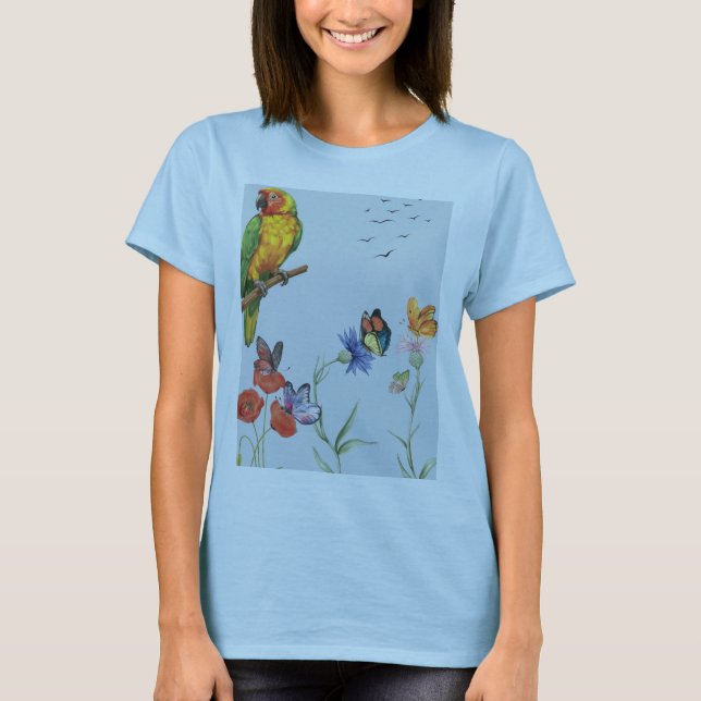 T-shirt perroquet . papillons floral tee (Devant)