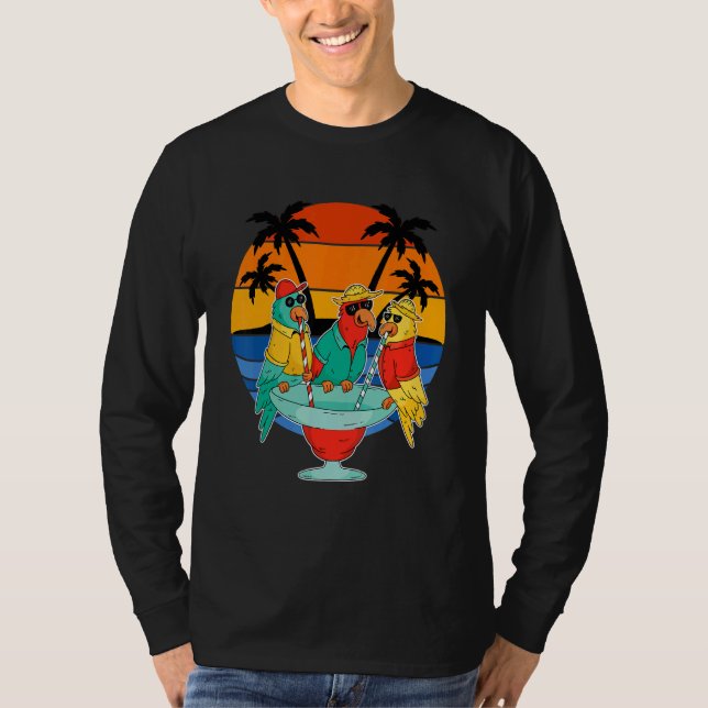 T-shirt Perroquets Boire Hawaïen Vacances coucher de solei (Devant)