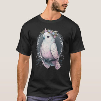T-shirt Perruche blanche artiste Budgie Bird Flower Crown 