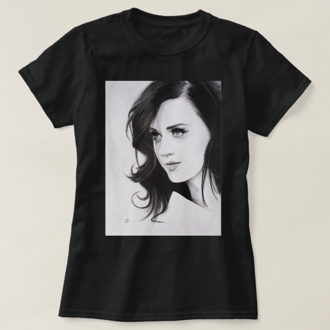 T-shirt Perry Katy Portrait au crayon. (Design devant)