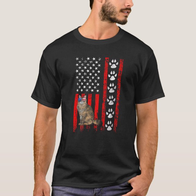 T-shirt Perse Chat 4 juillet Patriotique Américain Drapeau (Devant)