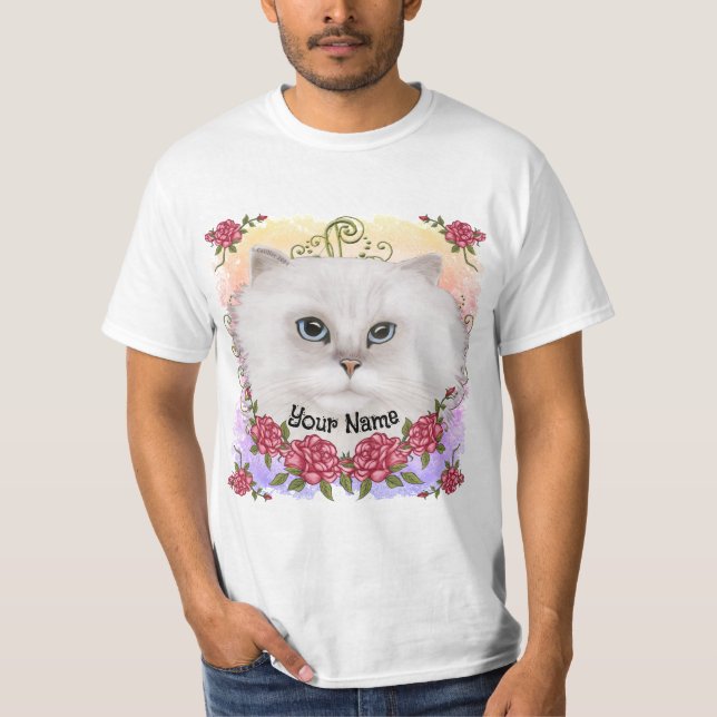 T-shirt Persian Cat Roses  (Devant)