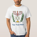 T-shirt Persian Magen David Menorah<br><div class="desc">Cette image a été adaptée à partir d'un carrelage juif perse antique et présente une menorah avec un Magen David (Étoile de David) encadré de branches d'olivier. Les imperfections de l'image originale peinte à la main ont été conservées.</div>