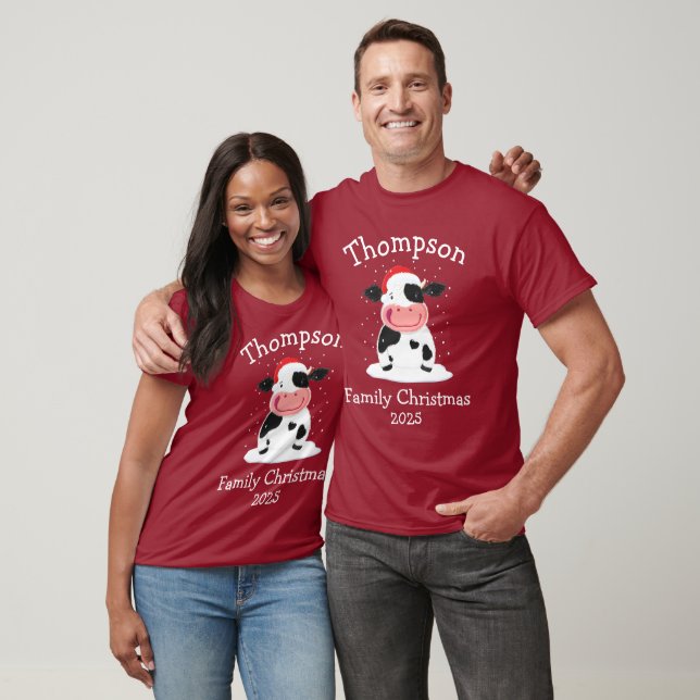 T-shirt Personalised Family Christmas Cow Santa (Unisexe)