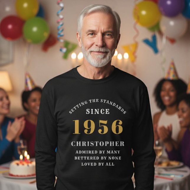 T-shirt Personalized 70th Birthday 1956 Add Name (Born 1956 long sleeve t-shirt. Party background.)