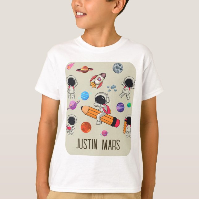 T-shirt Personalized Astronauts and Planets Back to School (Devant)