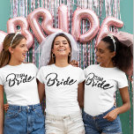 T-shirt Personalized Bachelorette Bridesmaids Party Group<br><div class="desc">Are you looking for a unique and personalized gift for your upcoming wedding? Look no further than our personalized front and back team bride shirts! These shirts are perfect for the bride-to-be or any of her bridesmaids. Not only do they make great gifts, but they're also a fun way to...</div>