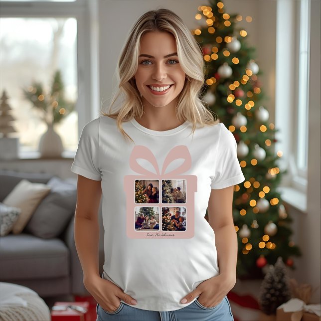 T-shirt Personalized Modern Pink Christmas Photo Gift Box (Créateur téléchargé)