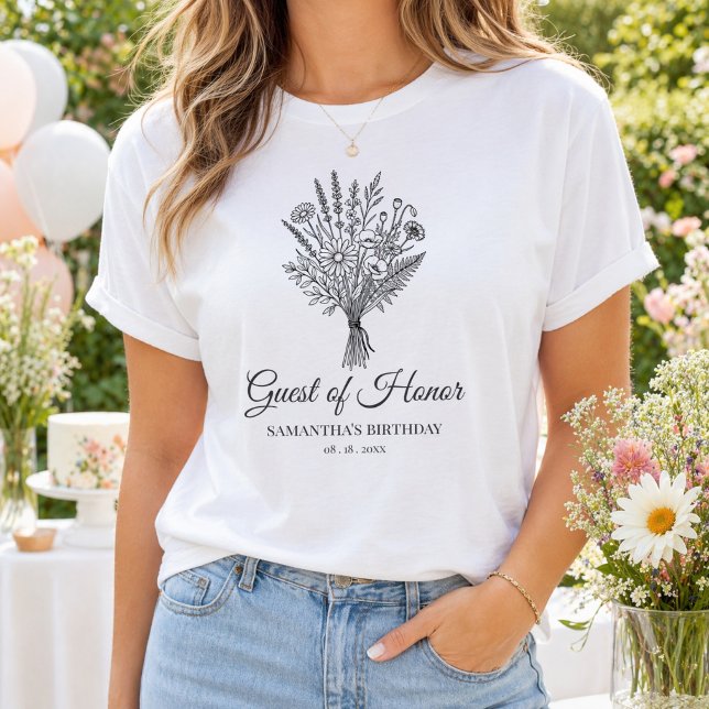 T-shirt Personalized Name & Date Floral Birthday Party (Créateur téléchargé)
